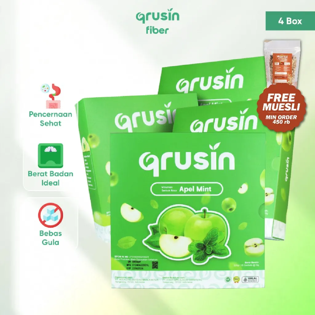 Qrusin Minuman Diet Serat Fiber Slim Suplemen Detox Pelangsing Penurun Berat Badan 4 Box
