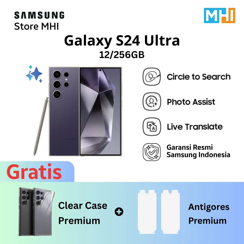 Samsung Galaxy S24 Ultra Handphone AI, Original, Kamera 200MP 12/512GB 12/256GB