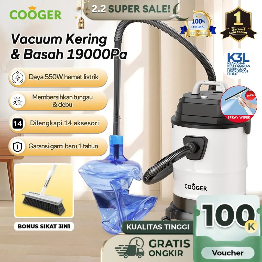 COOGER Vacuum Wet And Dry Pro Penyedot Debu 18L Metal 14IN1 Vacuum Cleaner Basah Dan Kering 14IN1