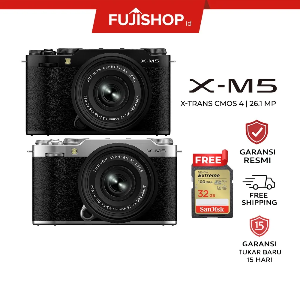 Fujifilm XM5 Kit 15-45mm / Fujifilm X-M5 Kamera Mirrorless Garansi Resmi