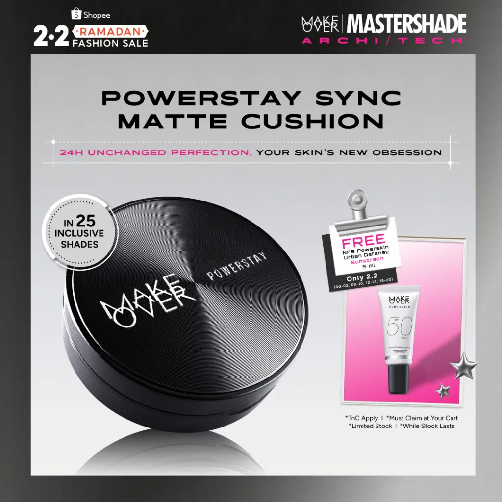 [HARGA TERMURAH!] MAKE OVER Powerstay Sync Matte Cushion - Smart AI Matte Cushion High Coverage Zero Oxidation Oil Control Foundation Compact Makeup Concealer Skin Tint long lasting time less stain with euphoria