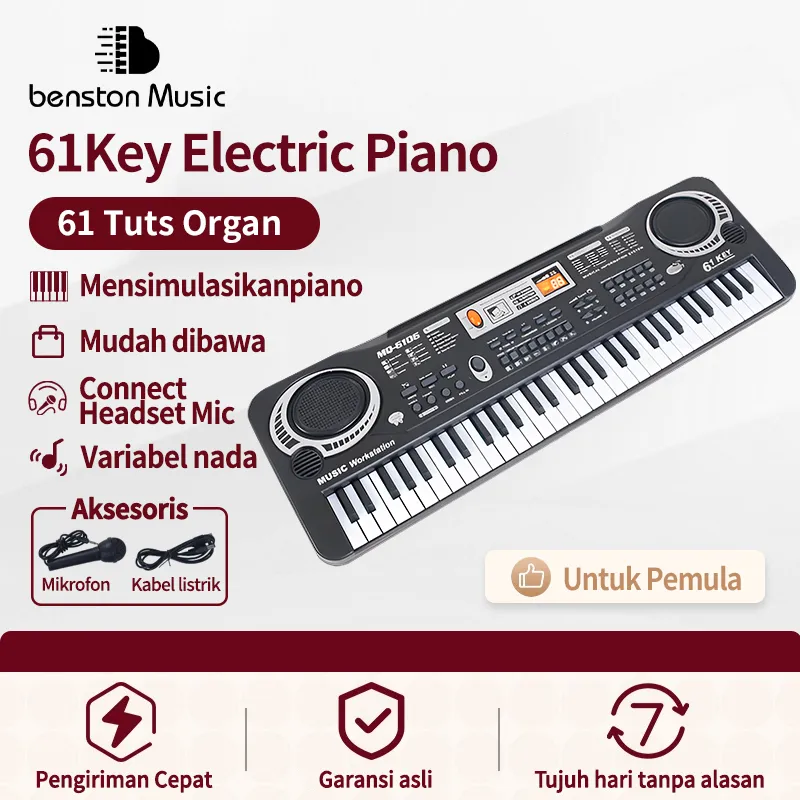 Benston Music- Piano Elektronik Untuk Anak-anak, Piano Elektronik Untuk Pemula, Piano Elektronik 61 Tombol, Piano Elektronik Multifungsi, Dengan Mikrofon Kecil