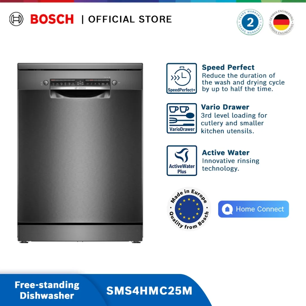 Bosch SMS4HMC25M Free-standing Dishwasher 60 cm Series 4 Brushed Black Steel Anti-Fingerprint