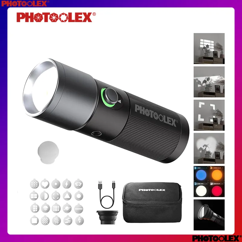 PHOTOOLEX Resmi Set Kombinasi Lampu Zoom Portabel Empat Warna Lampu Sorot Fotografi Senter 10/20pcs