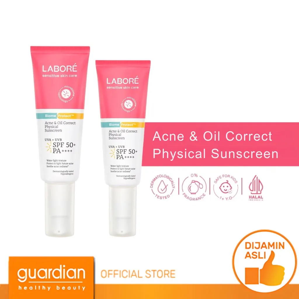 Labore Acne & Oil Correct Physical Sunscreen SPF50+ PA++++ - Acne Sunscreen Pertama Perlindungan Terkuat dari Sinar UVA UVB dan Mencegah Inflamasi Jerawat
