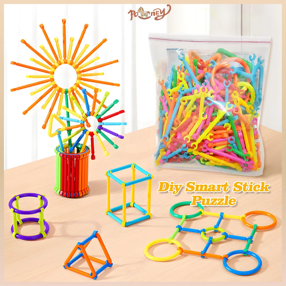 Poney Mainan Magic Straw 4d Pipa Puzzle 100 Pcs Smart Sticks Edukasi Stik Puzzle Kreatif