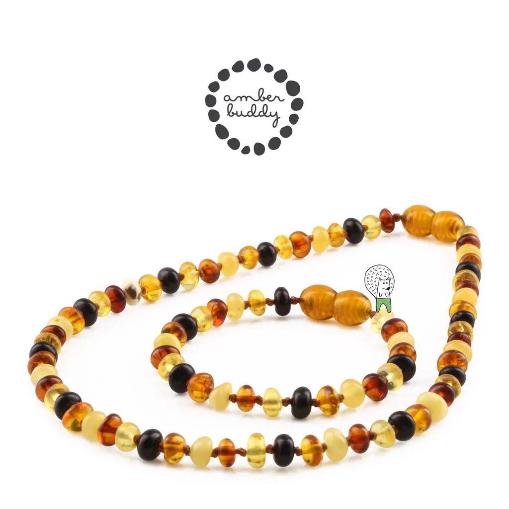 Amber Buddy | XR53M Kalung & Gelang Amber Bayi Multicolour Brown Glossy - 32cm & 14cm