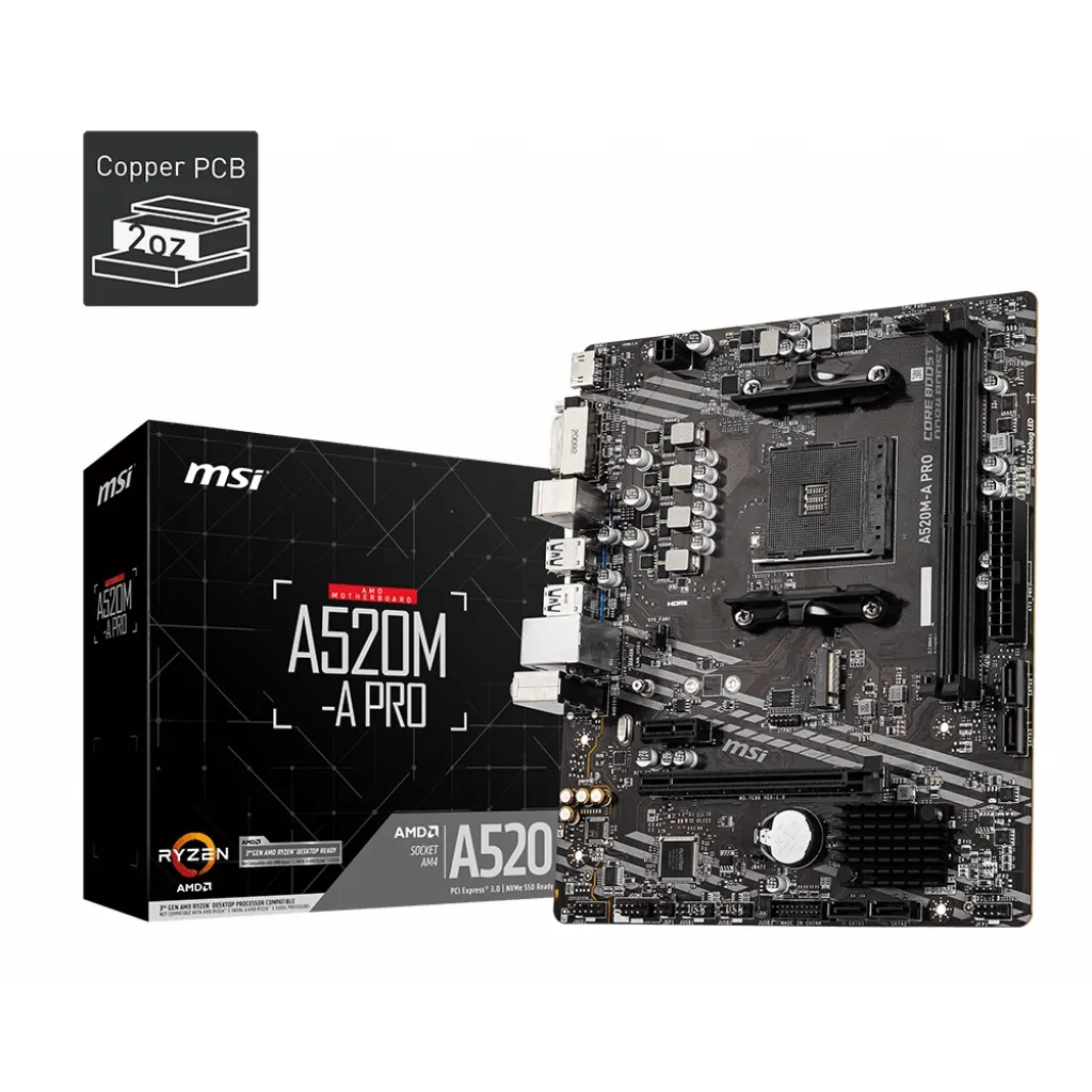 Motherboard MSI A520M-A PRO (AM4, AMD, A520, DDR4, USB3.2, SATA3)
