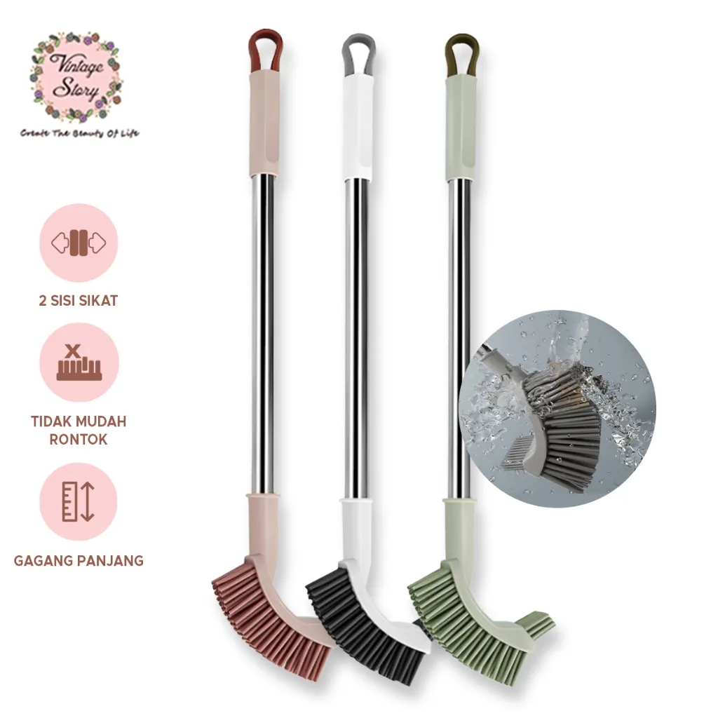 Sikat Toilet 2 Sisi Pembersih Wc Gagang Panjang Alat Gosok Lantai Kamar Mandi Kloset Brush Double Sided