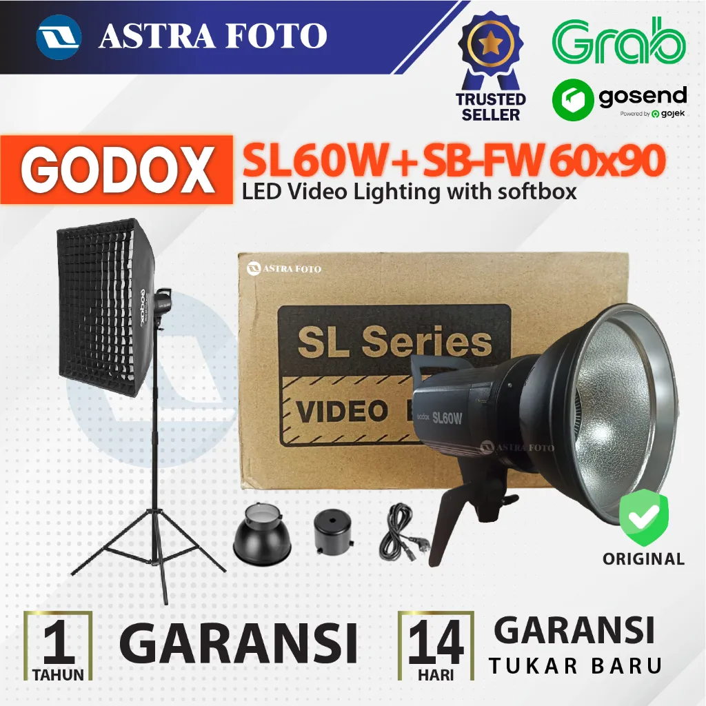 Paket Godox SL60w + Softbox SB-BW 60x90cm + Lighstand - Godox SL60 W LED Video Light - SL 60W