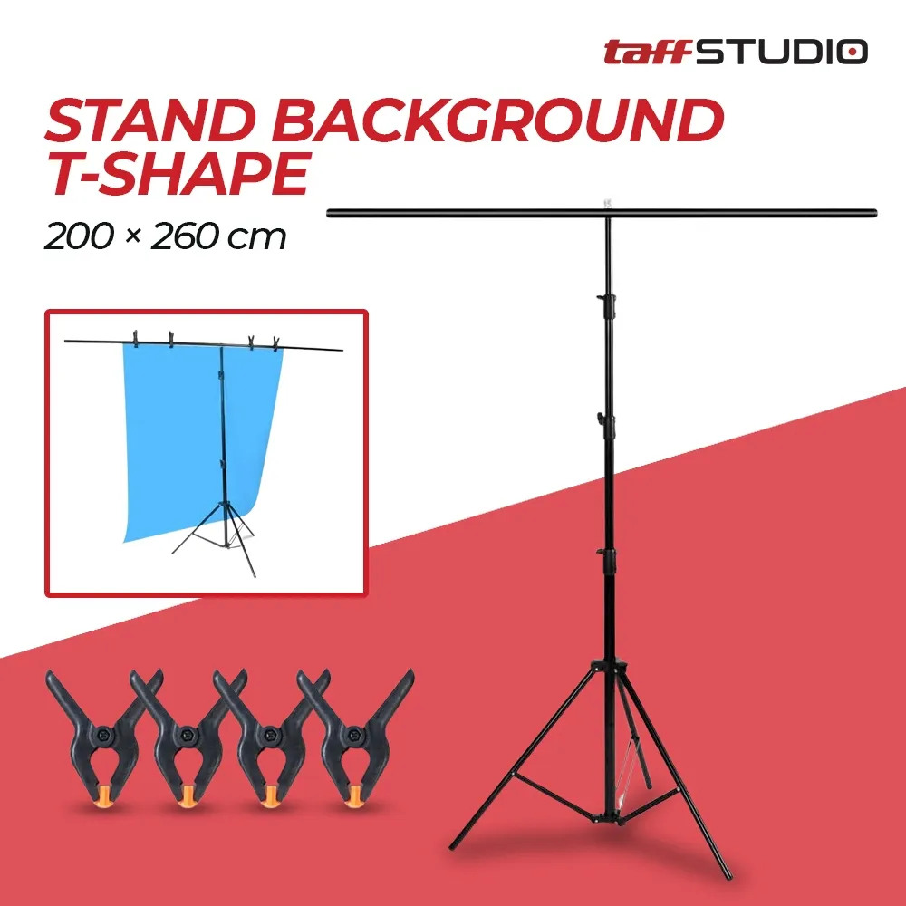 T-Shape Meking Stand Background Backdrop Photography Varian Ukuran Bonus 4 Clip - Black
