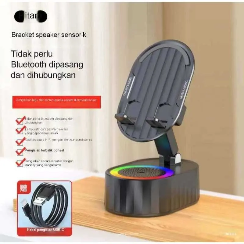 Phone Holder Speaker Audio Bluetooth Wireless 3in1 PowerBank 3000Mah Holder Hp Speaker Bluetooth LED
