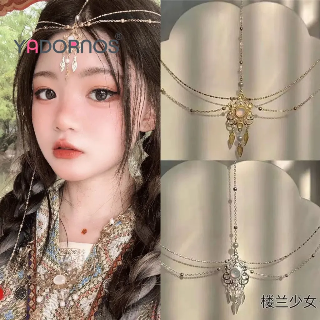 YADORNOS Ikat Kepala Rantai Pengantin untuk Wanita Rantai Rambut Mutiara Gaya Boho Etnik Pribadi untuk Rambut DIY Aksesori Penataan Rambut