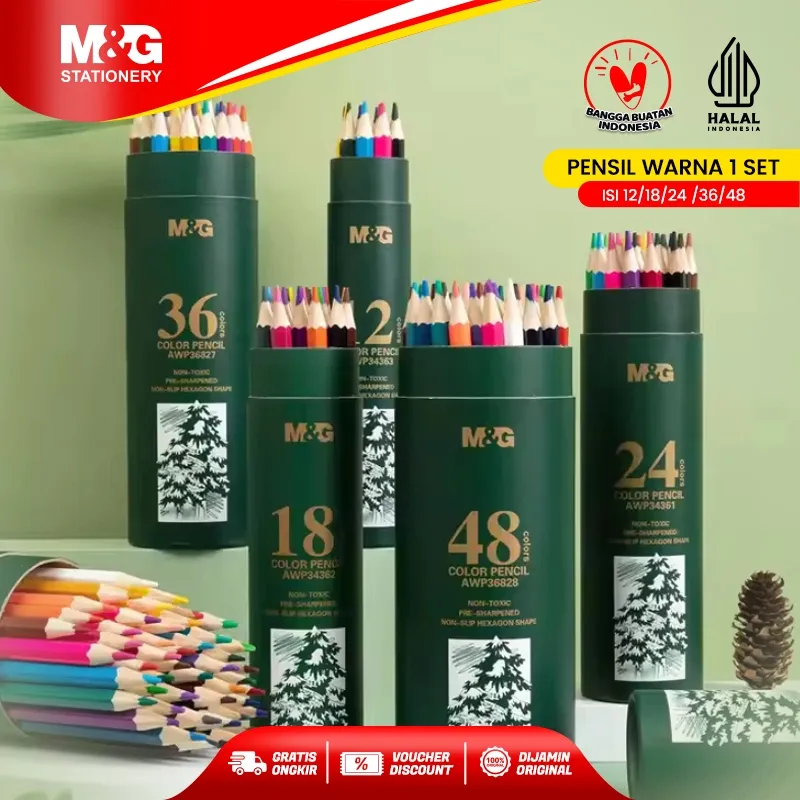 M&G Pensil Warna 1 Set Isi 12/18/24 /36/48 Warna Cerah Tidak Mudah Patah Desain Hexagon Color Pencil Cocok Untuk Anak Sekolah atau Profesional