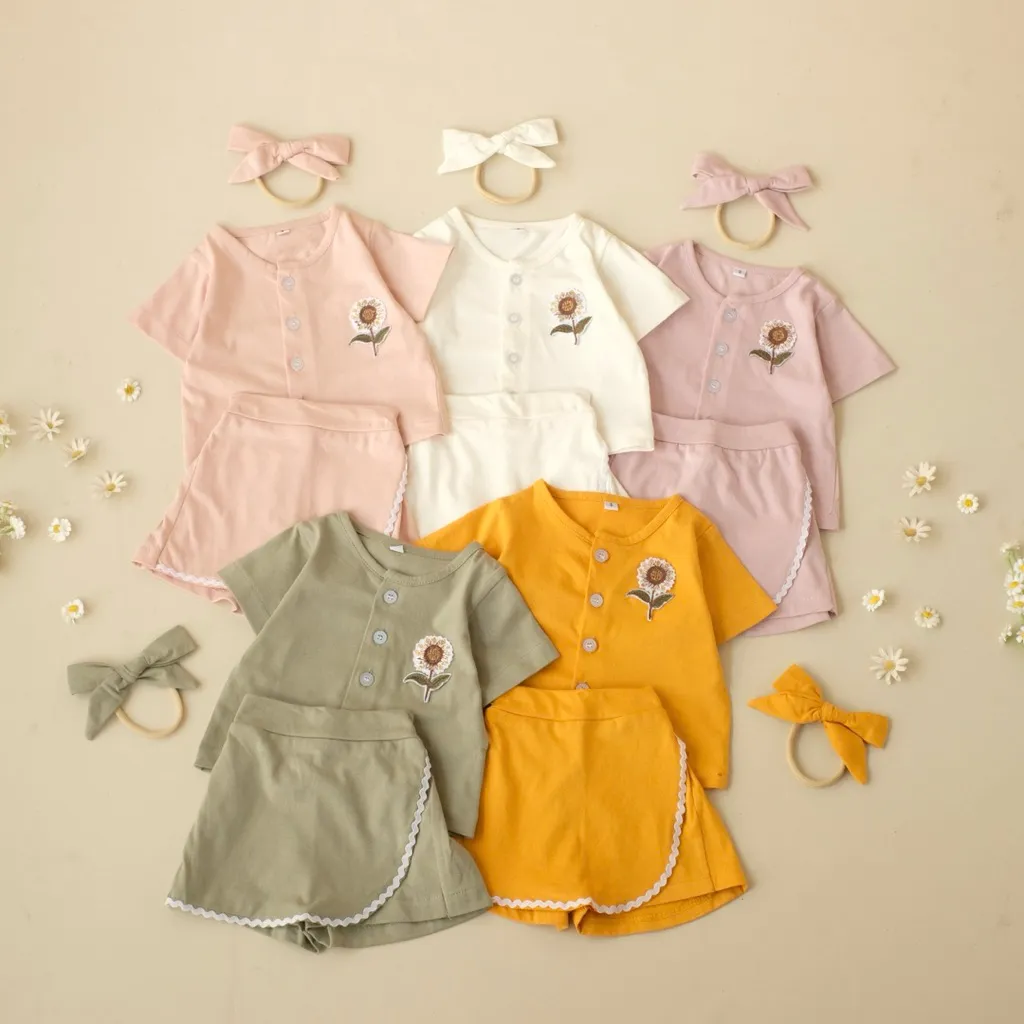 Setelan bayi milea bahan katun bonus headband 0-18 bulan