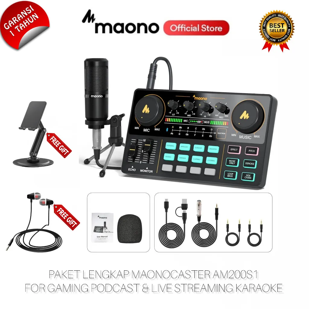 MAONO AM200S1 All In One Microphone Kit Soundcard Audio Podcast Live Streaming Karaoke Recording