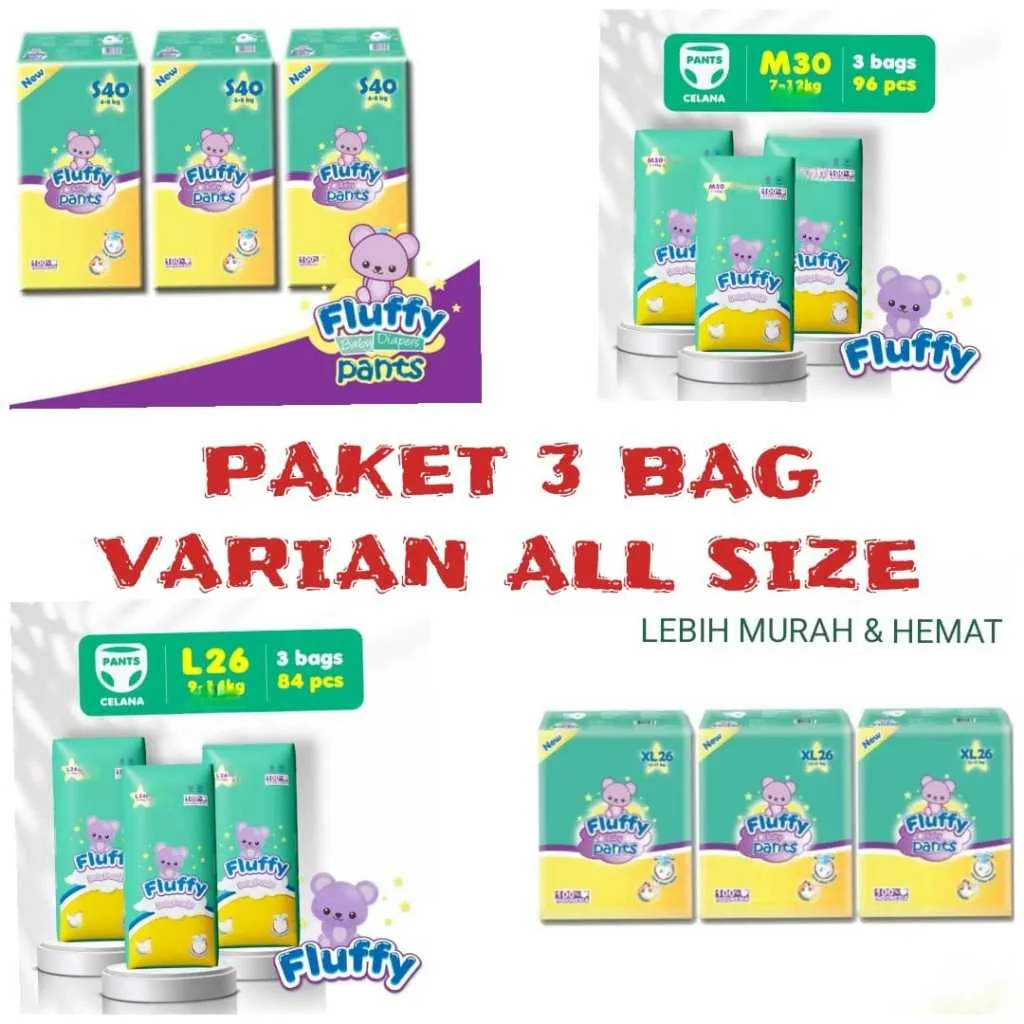 FLUFFY PANTS PAKET 3 BAG (BUNDLE 3 BAG) popok bayi celana pants baby diapers murah promo