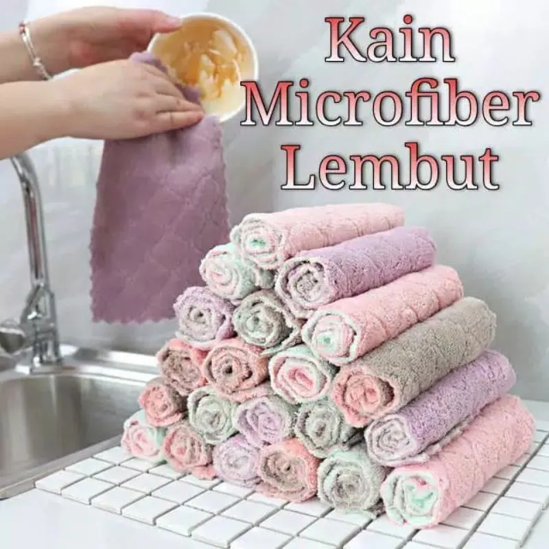 Kain Lap Microfiber Cuci Piring Anti Minyak Kompor Dapur Tangan Serbaguna