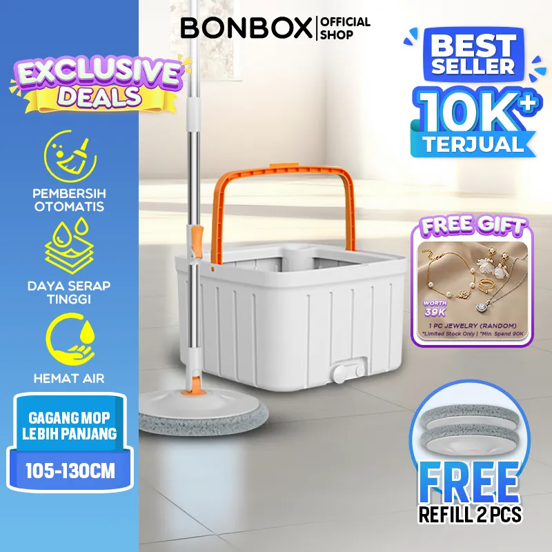 BONBOX Mop 2-in-1 Pel Lantai Membersih Hingga 360 Derajat Efisien Serat Pel Nano Tebal Pemakaian Fungsi Ganda BM-001