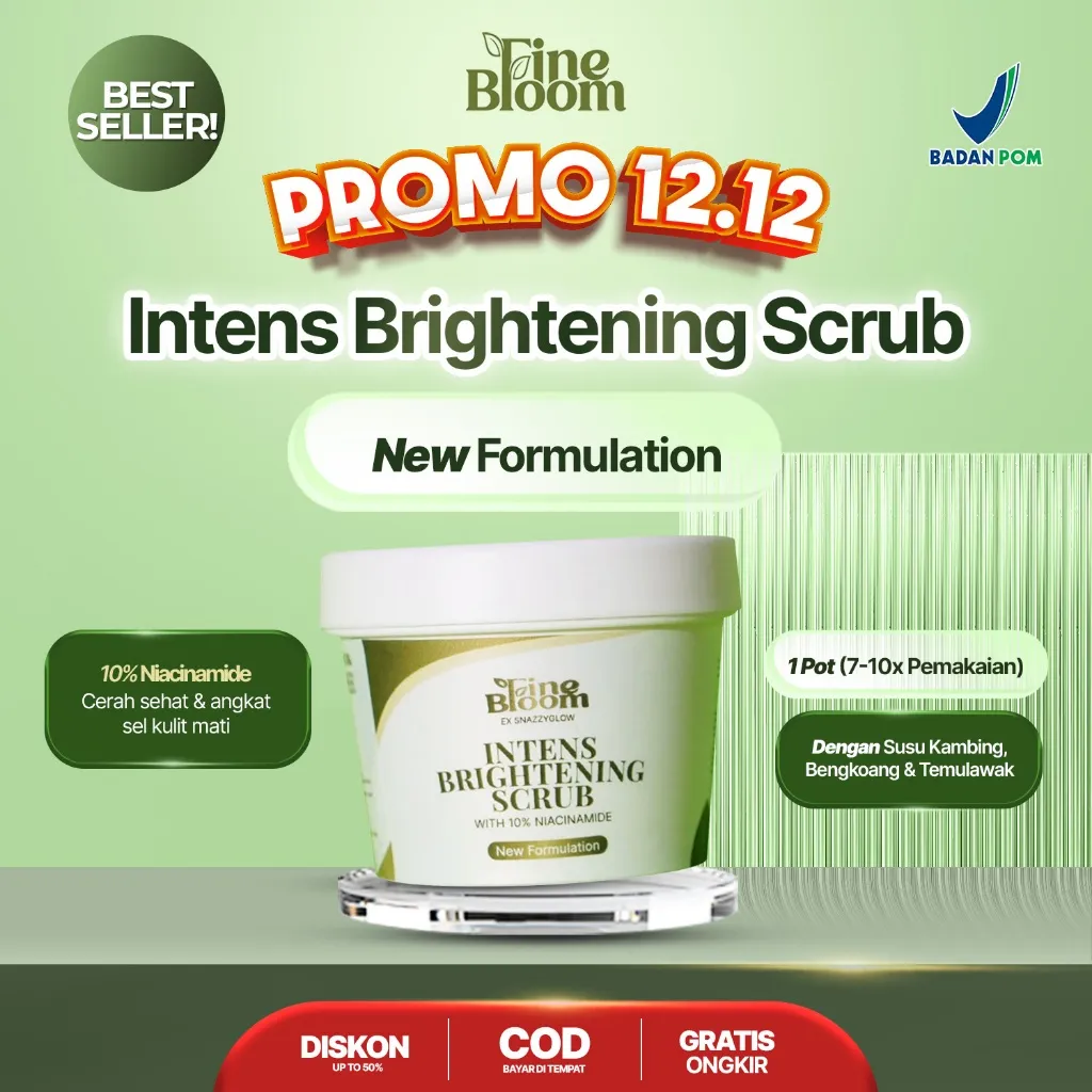 Finebloom Intens Brightening Scrub With 10% Niacinamide - Lulur Pemutih Badan BPOM Bisa Untuk Area Lipatan Pemutih Ketiak & Selangkangan