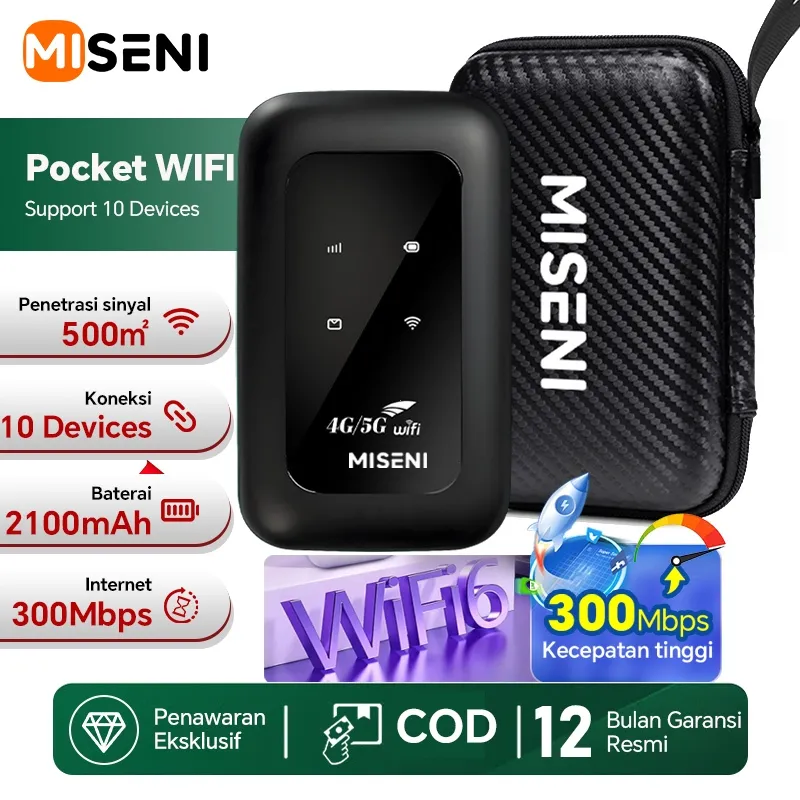 MISENI Wifi Portable Degan EVA CASE 4G/5G Unlock All Operator Sim Card Bisa Dibawa Kemana Mana Perdana Telkomsel By.u Indosat TRI 300Mbps Mifi Hp Hotspot Wifi Modem Router