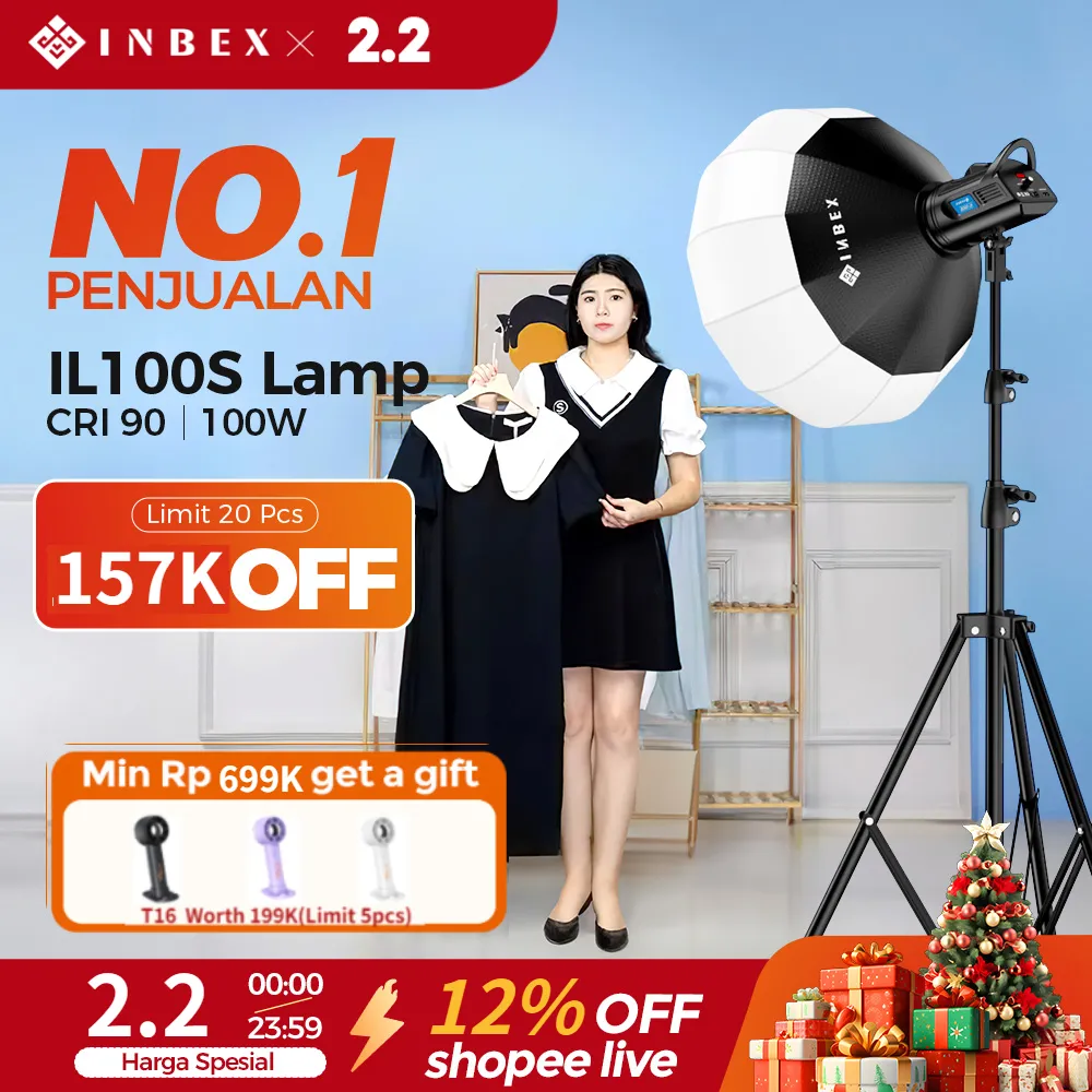 INBEX IL-100S Lampu Studio Softbox Profesional 100W Live Streaming Fill Light Pencahayaan Konten Foto Photography