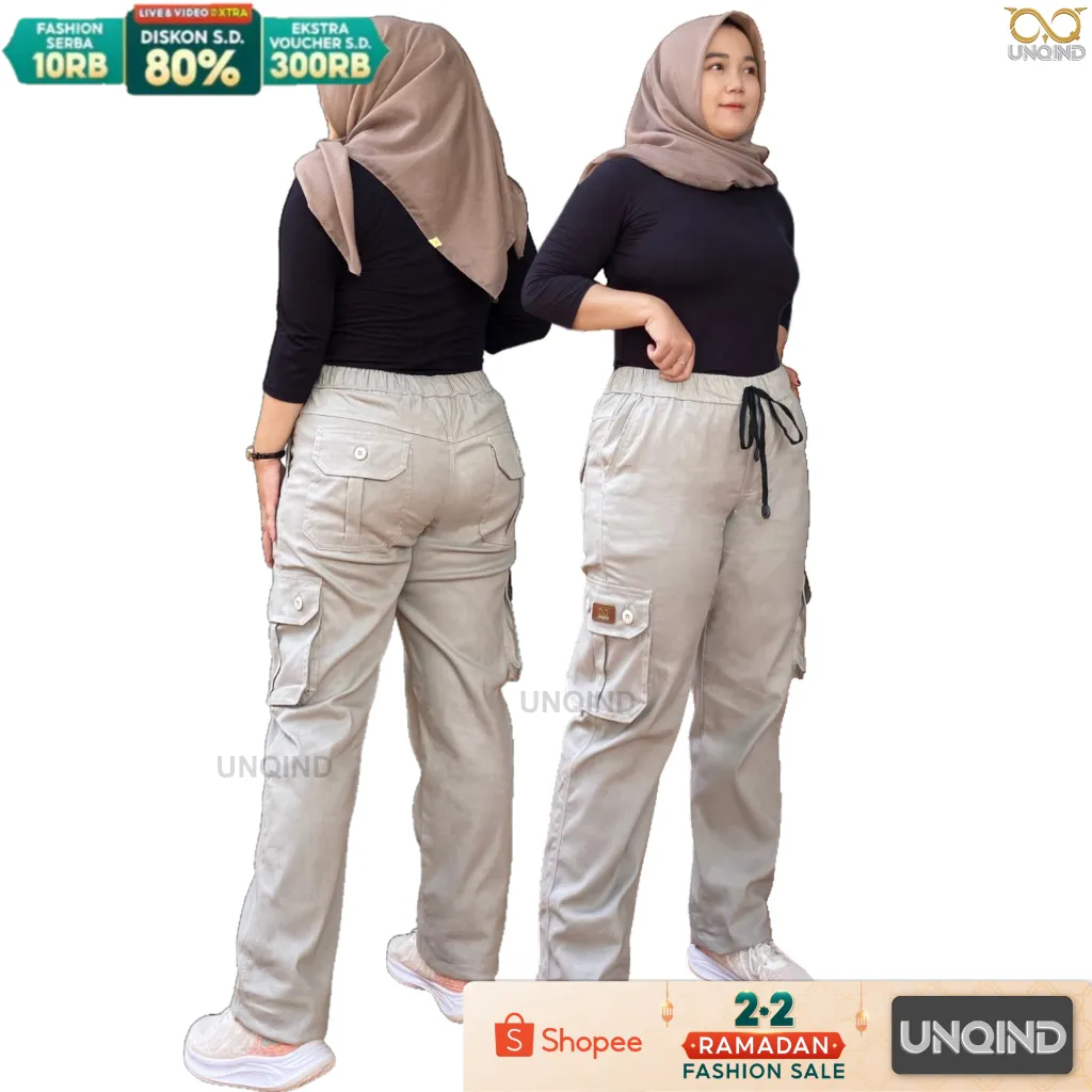 UNQIND - Celana Cargo Wanita Jumbo Twill Stretch - Celana Panjang Wanita Jumbo Melar
