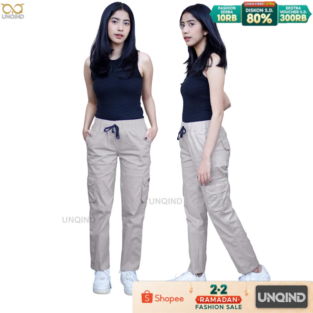 UNQIND - Celana Cargo Wanita Twill Stretch - Celana Panjang Wanita Melar