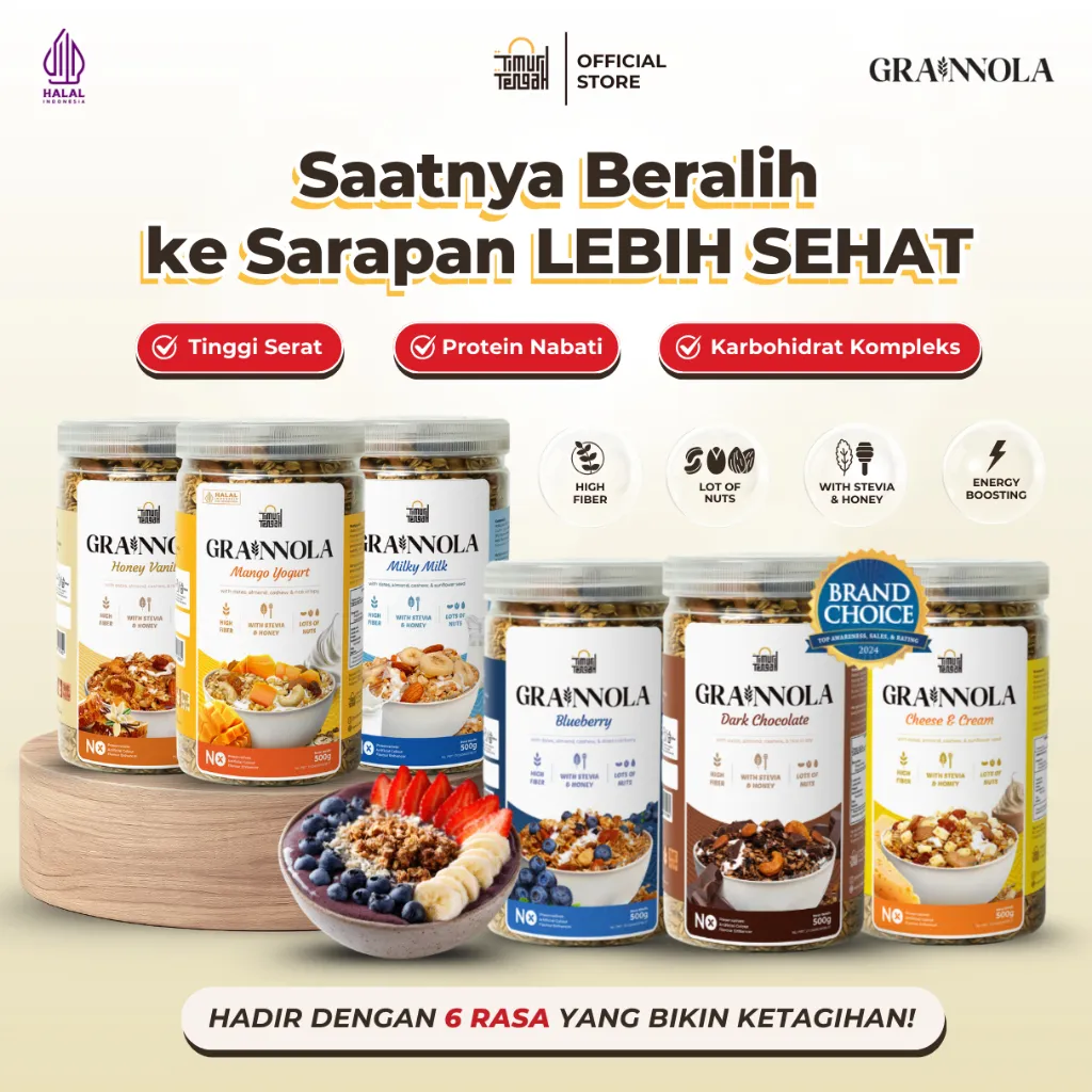 Timur Tengah Grainnola 500 gr Granola Sarapan Sehat Kaya Serat Sereal Praktis Camilan Rendah Kalori Dark Chocolate, Vanilla Honey, Blueberry, Mango Yogurt, Cheese and Cream, Milky Milk