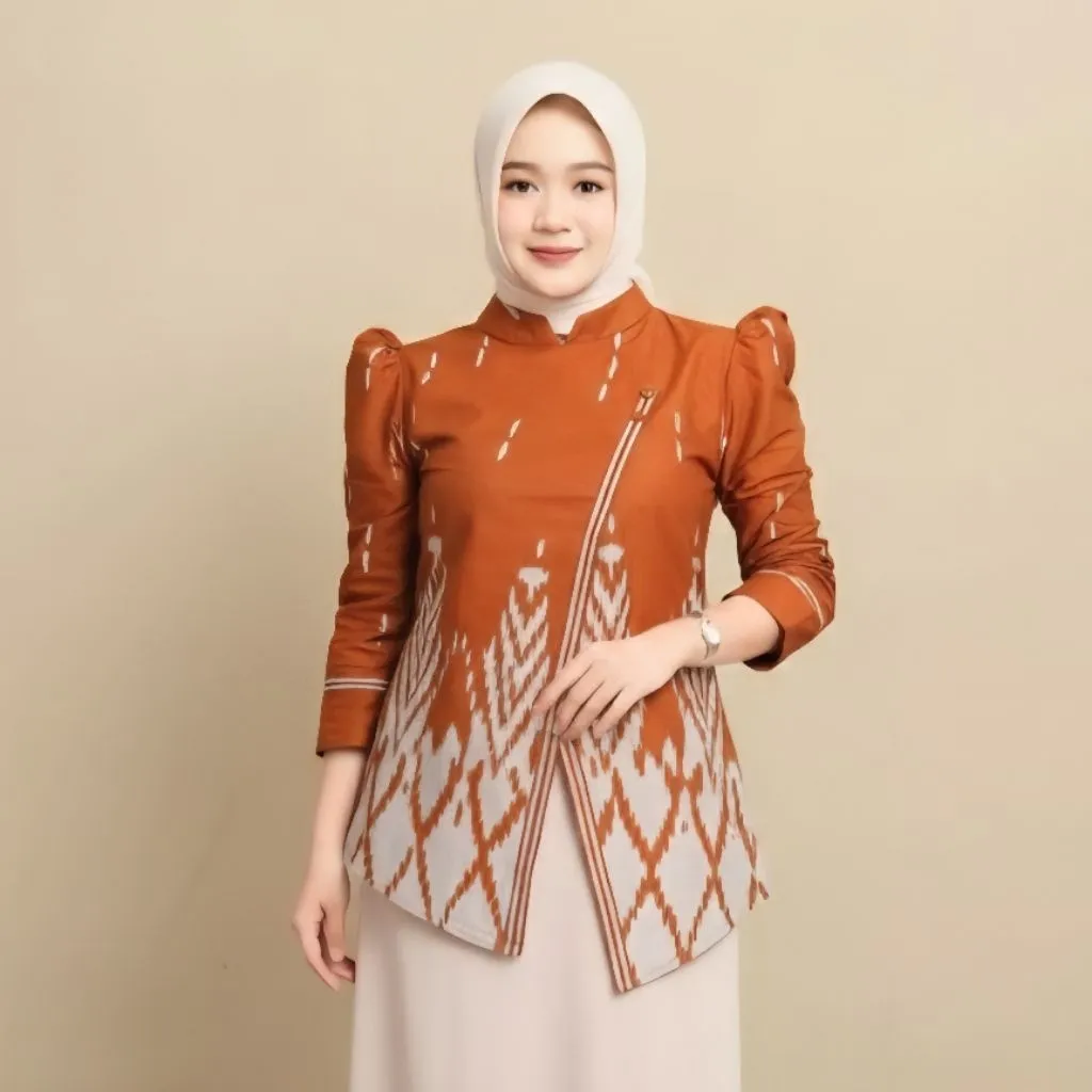 Batik Atasan Wanita Modern Baju Batik Lengan panjang Puffy Faeybtk