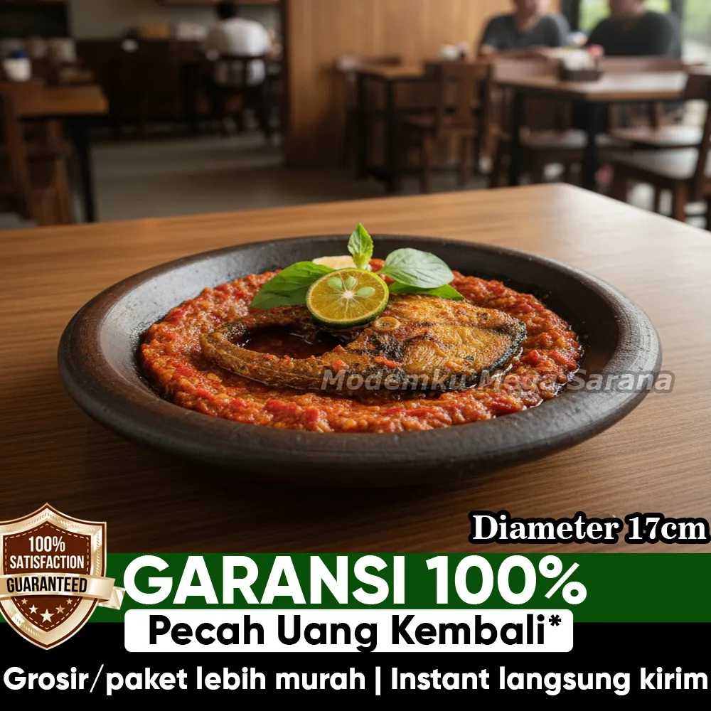 Cobek Tanah Liat Sambal Gami Tahan Panas Cowek Cawan Piring Sambal Lalapan Gerabah - Diameter 17 cm