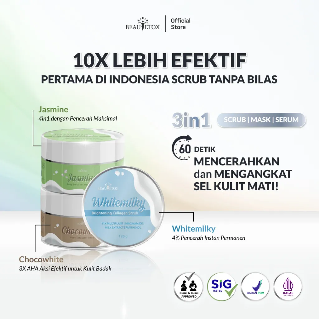 NEW FORMULA Beautetox Whitemilky Jasmine Chocowhite Body Scrub Whitening Lulur Pemutih Badan
