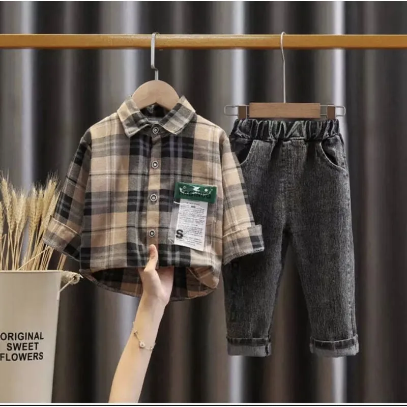 setelan baju anak laki laki premuim kemeja anak dan celana jeans anak 1-5 tahun
