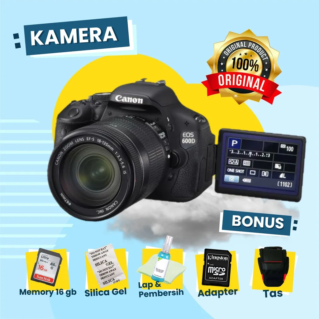 Kamera Canon Eos 600D + Kit 18-55MM + Memory 16 Gb + Tas + Garansi Toko