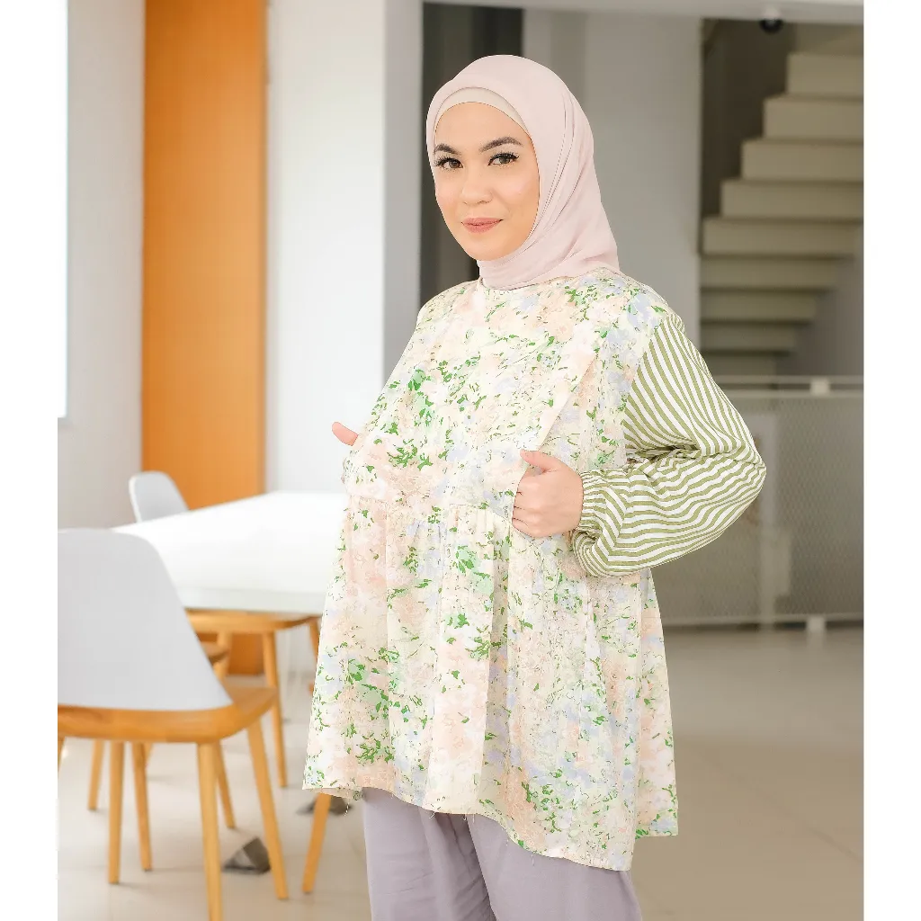 Baju Menyusui Blouse Atasan Hamil Busui Bukaan Samping Kanan Kiri Lengan Panjang