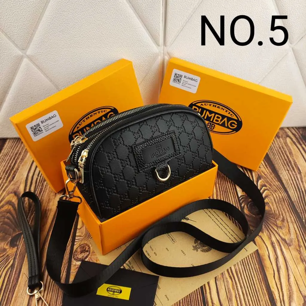 BUMBAG - Tas Selempang Wanita Oval FREEBOX Kekinian Special Edition ( Black ) - Tas Selempang Cewe Oval Mini Kekinian - Tas Selempang Mini Wanita 3 Ruang 2 Tali - Dompet Selempang Wanita 3 Zipper 191546