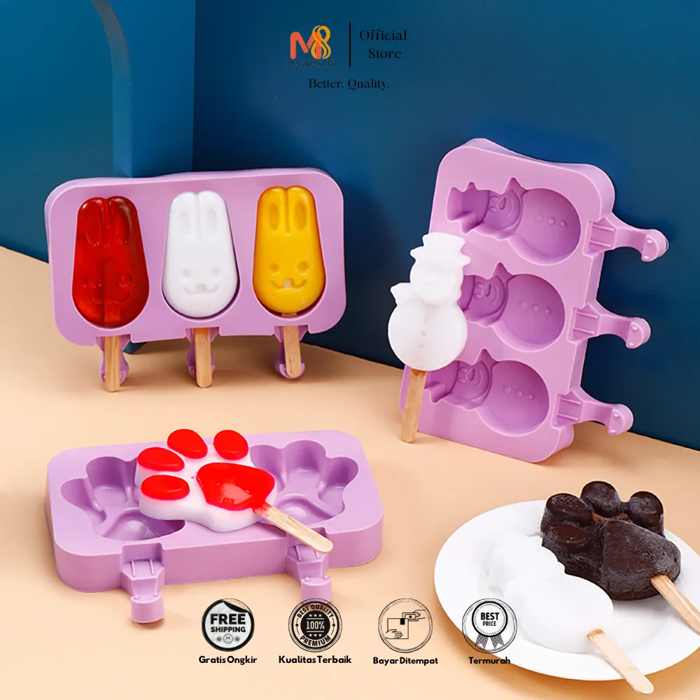 MARKAS88 Cetakan Es Krim Silikon Stik Ice Cream Popsicle Mold Agar-Agar Karakter Silicon BPA FREE
