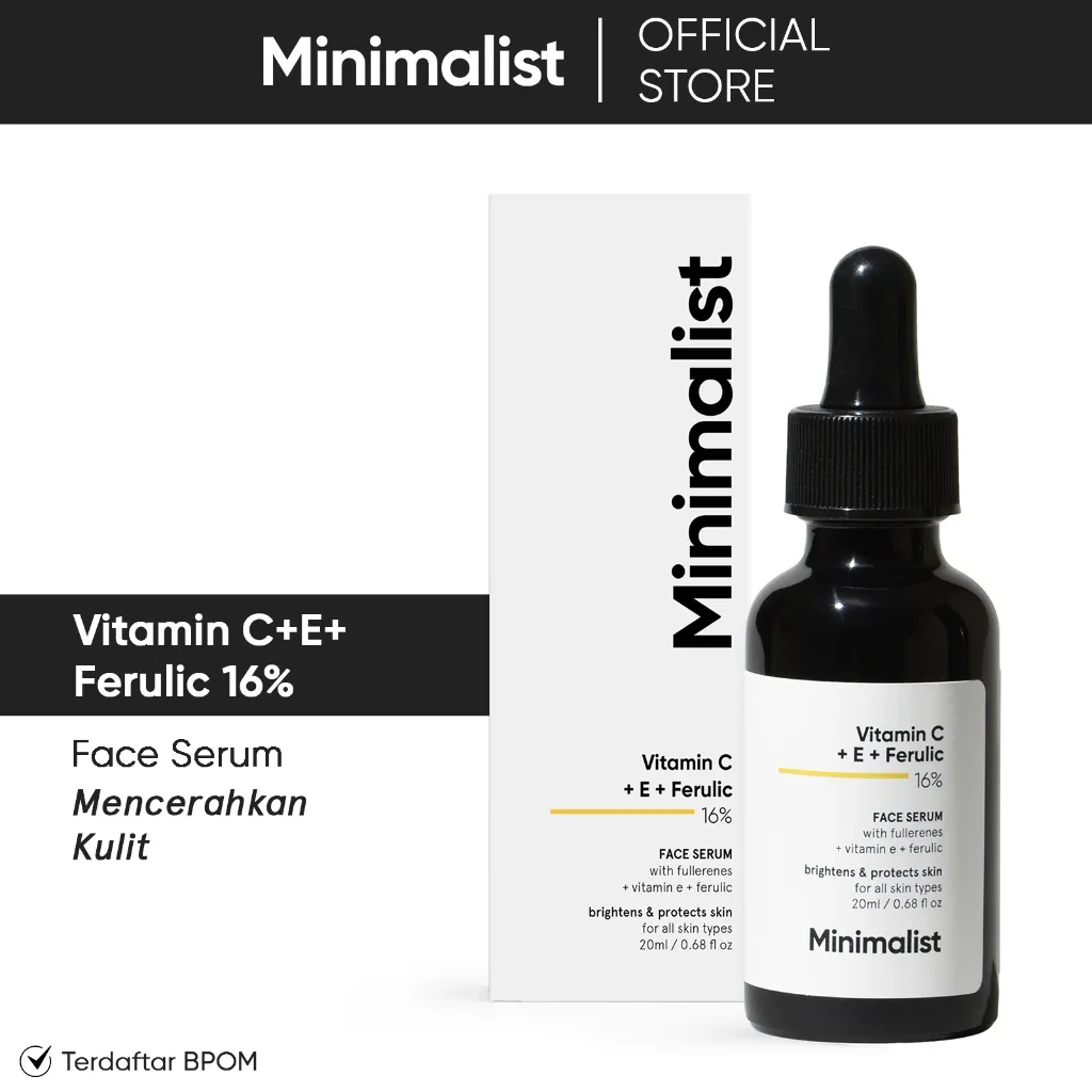 Minimalist 16% Vitamin C Serum | Serum Vit C dengan Vitamin E & Ferulic Acid untuk Melindungi & Mencerahkan Kulit | Brightening Serum | 20ML