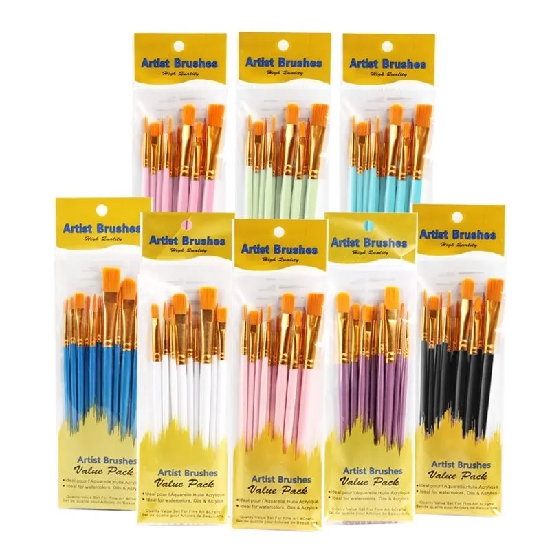 1 Set 10 Pcs Kuas Lukis Set Kuas Nylon Kuas Cat Air Nilon Isi 10Pcs