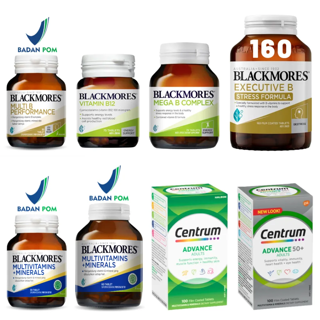 Berocca Energy Centrum Advance For Adults 50+ 50 plus 100 Tablets Advanced Adult Multivitamin + Minerals 60 Multivitamins Mineral Multi Performance 30 Tablet Kompleks Komplek Vitamin Vit B12 12 Mega B Complex 75 Executive Stress Formula 160