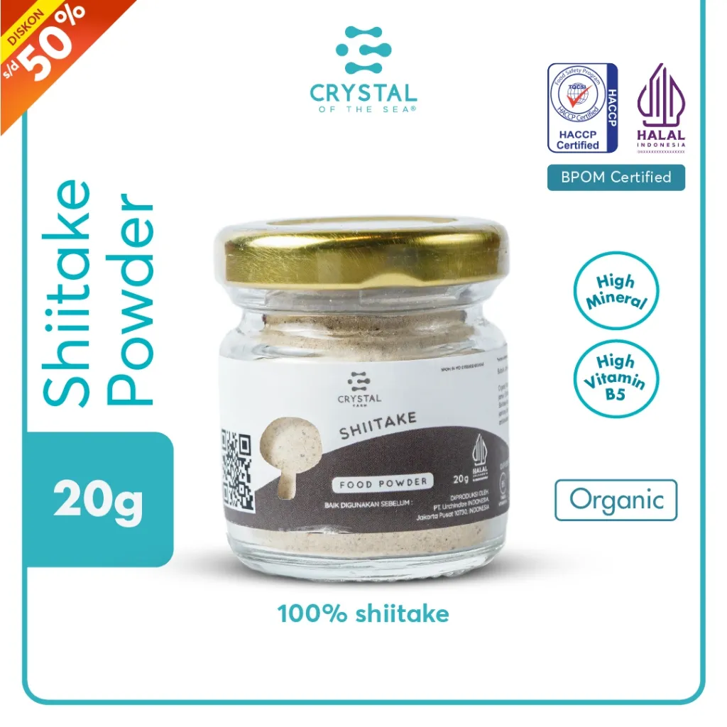 Crystal Farm | Shiitake Food Powder (20gr) (80gr) / Mushroom Powder / Bubuk Kaldu Jamur Shiitake MPASI - Bumbu Tabur Gizi MPASI NON MSG Sehat Broth