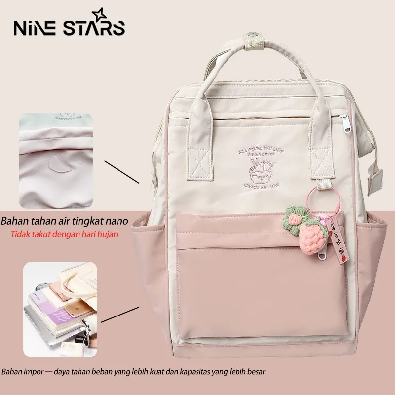Nine stars Warna macaron tas ransel wanita ori Korea tas sekolah anak perempuan kapasitas besar