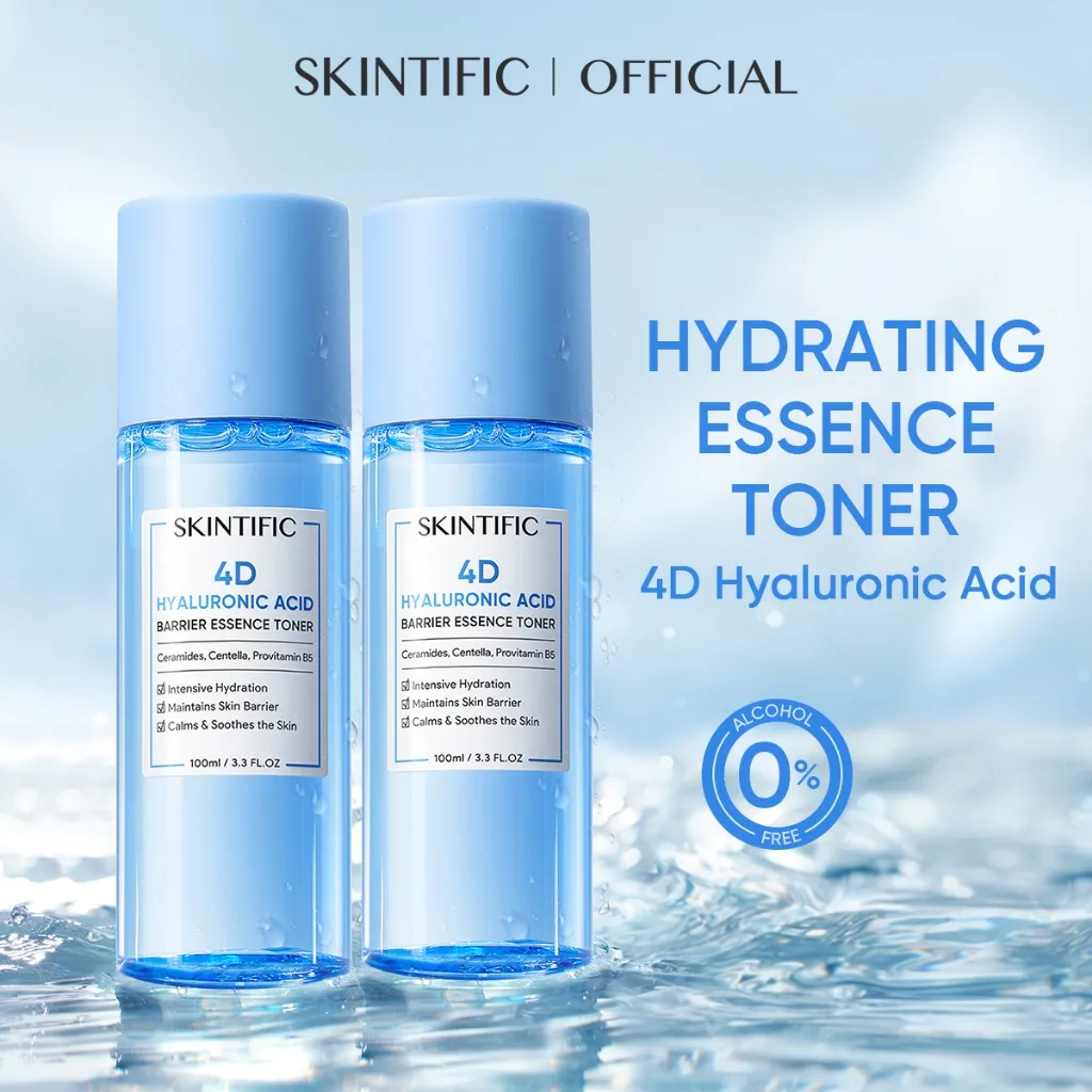 SKINTIFIC - 4D Hyaluronic Acid Barrier Essence Toner HYD Booster 100ml | Oily Skin Intensive Hydration Toner Wajah Hydrating Toner Wajah Acne Glowing Barrie Ceramide asiatica Untuk Semua Jenis Kulit