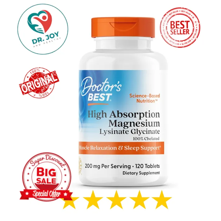Doctor's Best Magnesium Glycinate Lysinate USA | High Absorption | Doctors Best | 100% Chelated | TRACCS | Not Buffered | Non-GMO | Vegan | Gluten & Soy Free | 100 mg | 120 | 240 Tablets