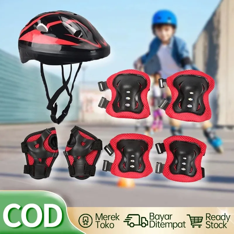 GutView 7PCS Helm Deker Sepeda Anak Alat Pelindung Sepatu Roda Alat Rekreasi Olahraga Outdoor decker lutut Buah Set Pelindung Keselamatan Anak-anak untuk Sepatu Roda Skateboard