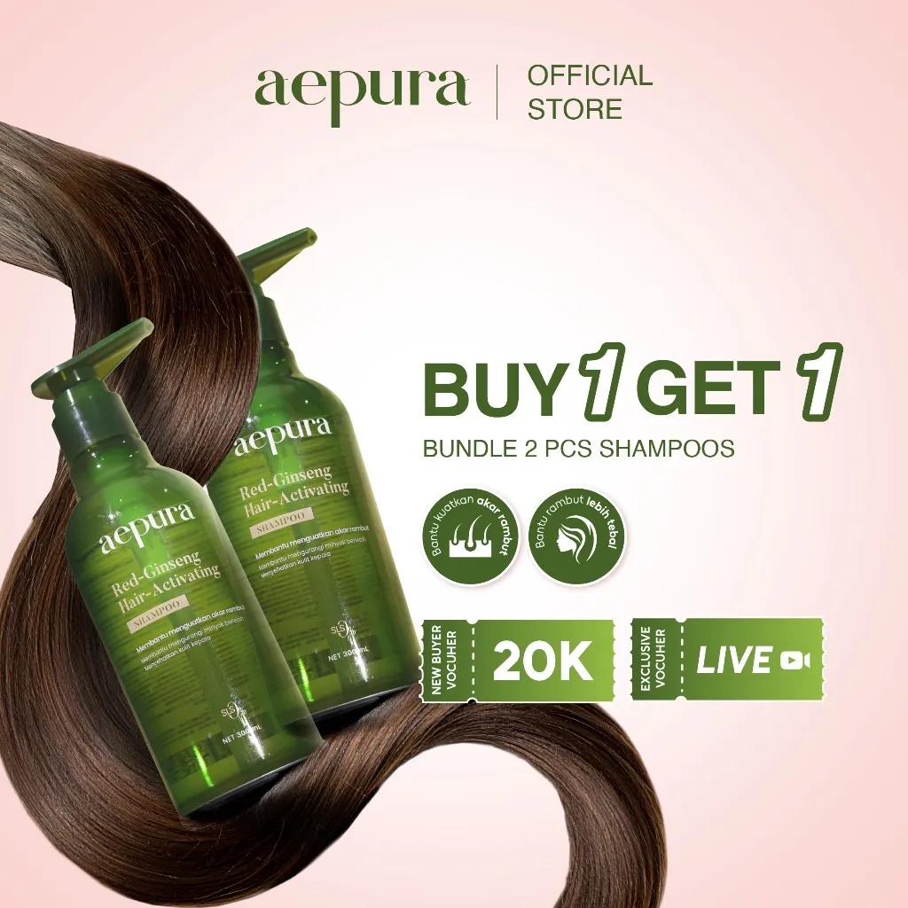aepura Red-Ginseng Hair Activating Shampoo 300ml - 2pcs - Memperkuat Akar Rambut Mempercepat Pertumbuhan Menutrisi Rambut Perawatan Ginseng Korea Sampo Herbal Natural