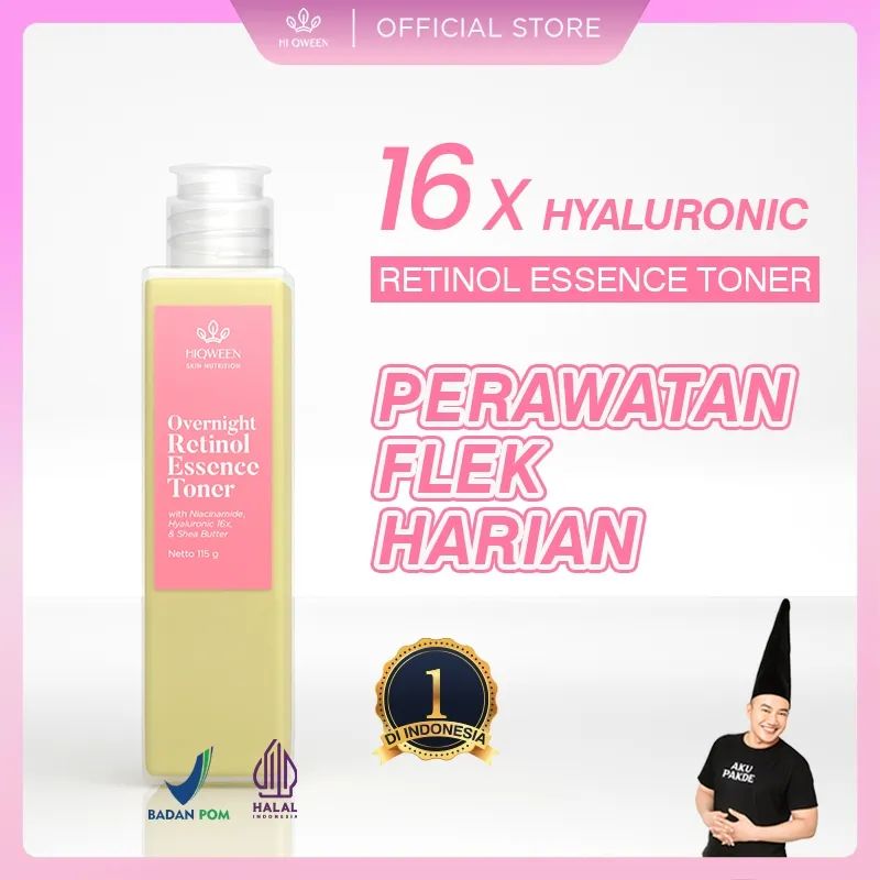 HIQWEEN - OVERNIGHT RETINOL ESSENCE TONER, 16 x hyaluronic acid menghidrasi kulit, melembabkan