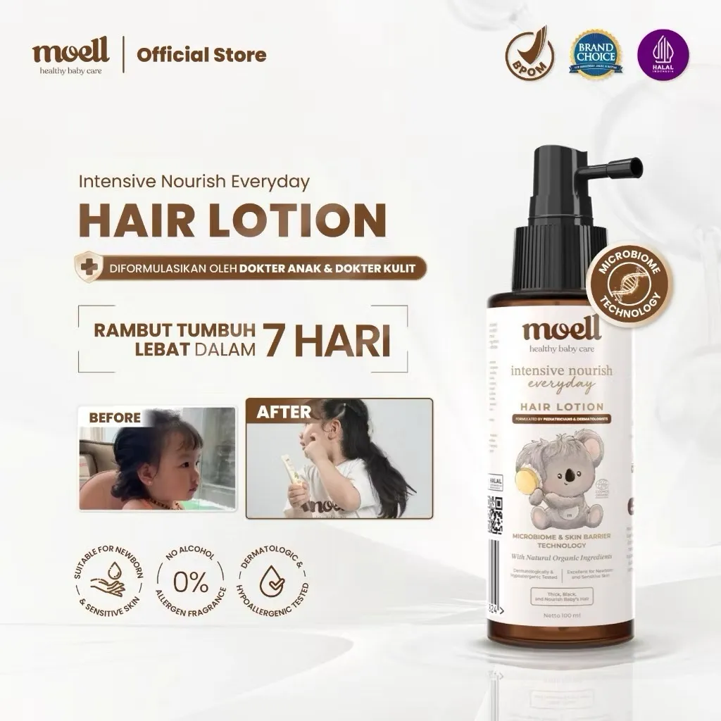 Moell Hair Lotion Baby With Panax Ginseng & Calendula Oil 100 ml - Rambut Kuat, Lebat & Ternutrisi Sepanjang Hari #HaircareAmeena