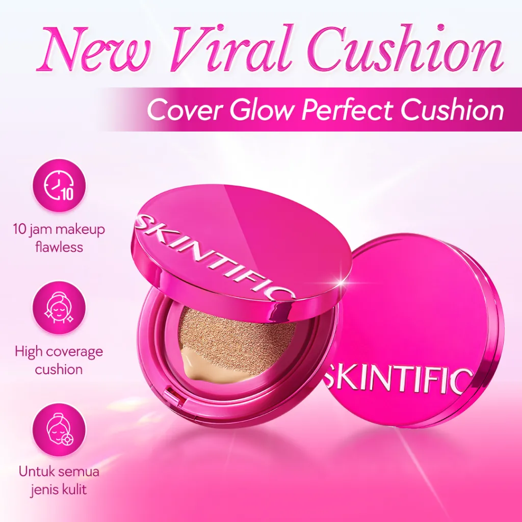 [Original] SKINTIFIC - Cover Glow Perfect Pink Cushion | Radiant Glowing Make Up Full High Coverage Radiance Glow Antioxidation Flawless Long-lasting bedak padat Foundation skin tint bb cream Korean make up tinted refill bedak glowing