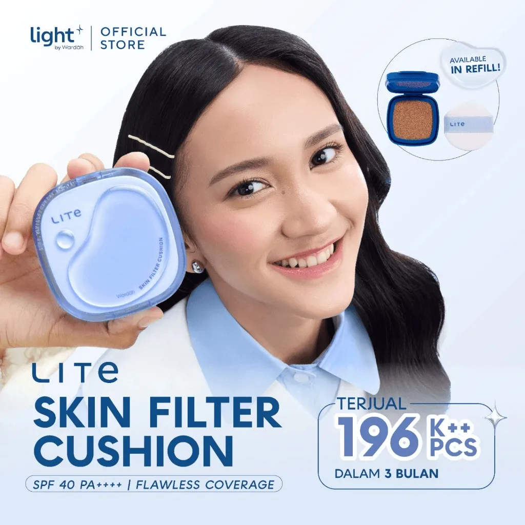 NEW! Lightplus by Wardah Cushion Lite Skin Filter Cushion 11 g - Refill Make Up Ringan Tahan 8 Jam Flawless Coverage Powder Foundation Glad Setting BB Cream Soft Satin and Glow Lightening | Light Plus | Light + | Light+ | Lite | Liteplus | Lite+ | Makeup